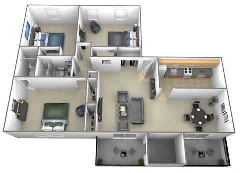 3 bedroom 1.5 bathroom floor plan A at Liberty Gardens Apartments, Baltimore
